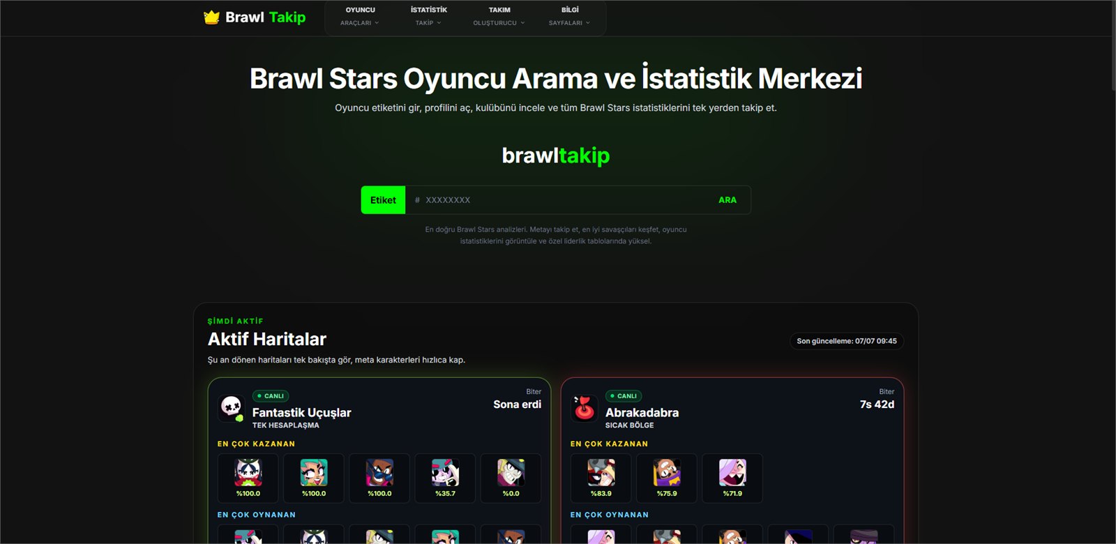 BrawlTakip istatistik sitesi ekran görüntüsü