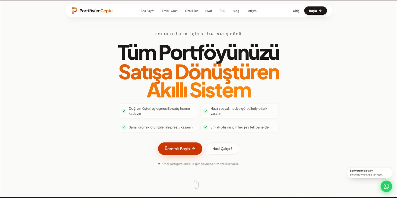 PortföyümCepte landing page ekran görüntüsü