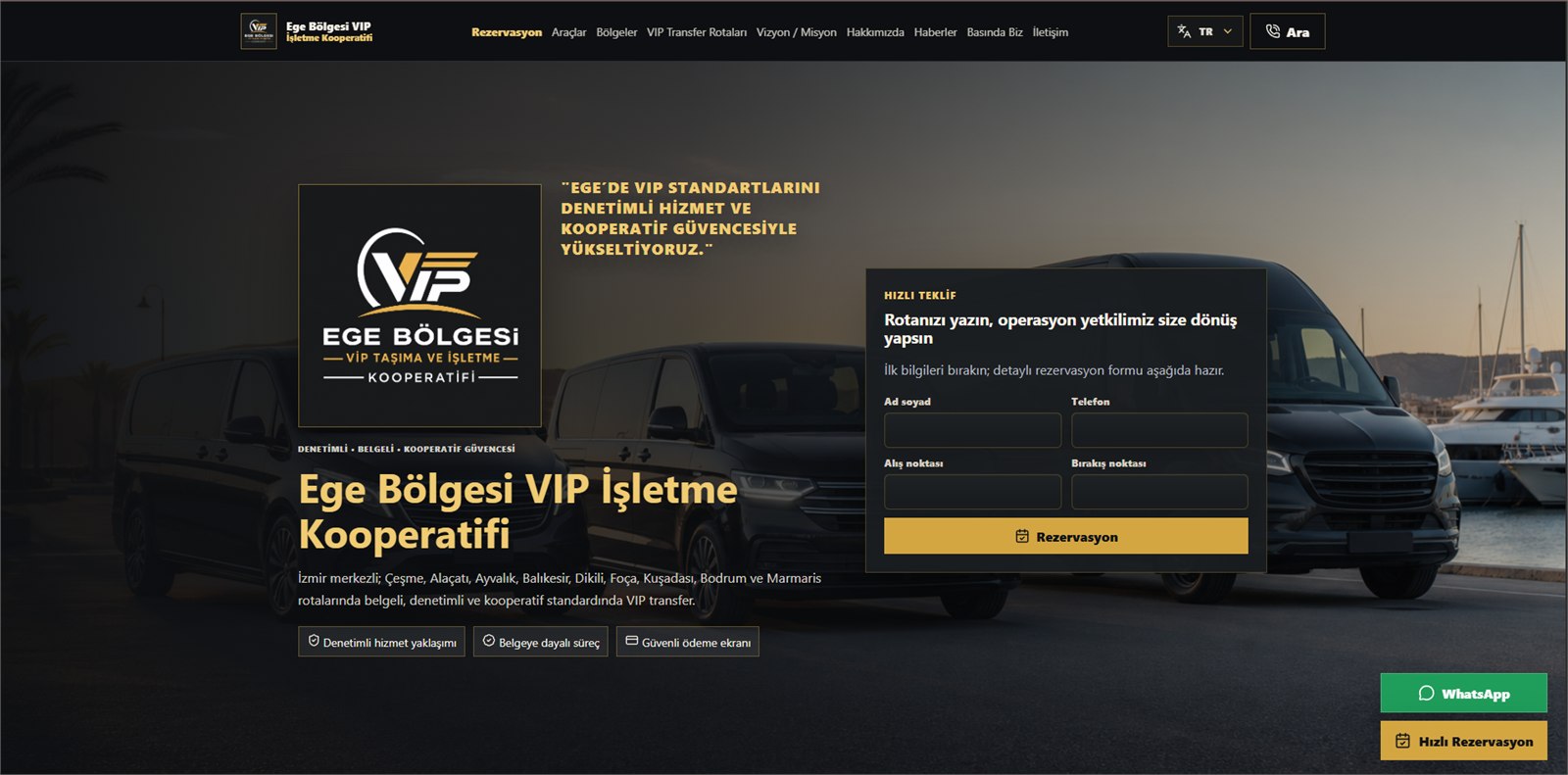 VIP taşıma kooperatifi web sitesi ekran görüntüsü